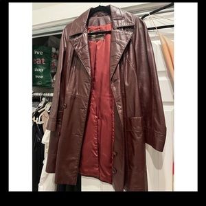Brown red leather coat